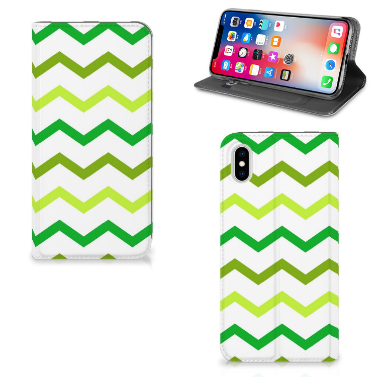 Apple iPhone Xs Max Hoesje met Magneet Zigzag Groen