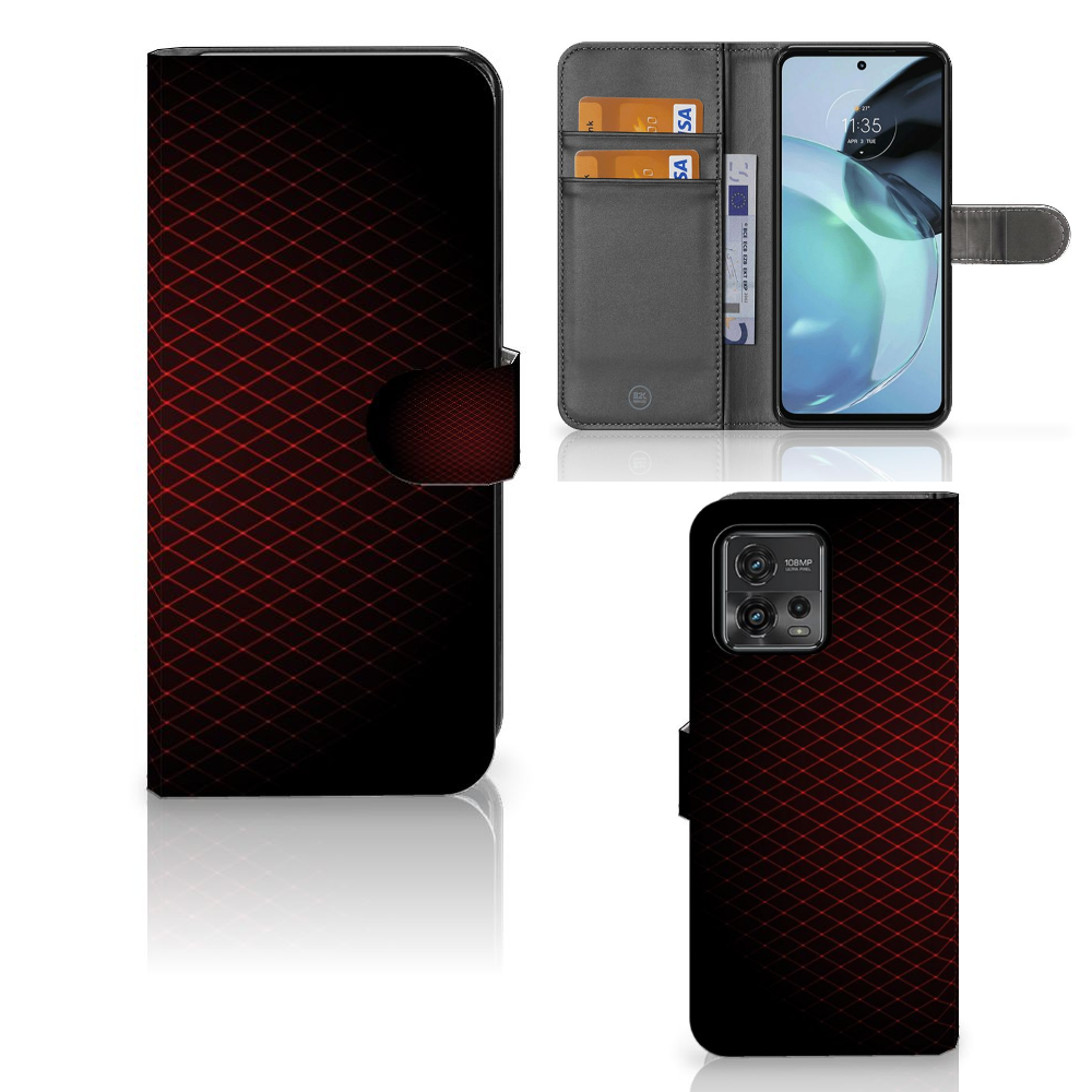 Motorola Moto G72 Telefoon Hoesje Geruit Rood met ruimte voor 3 pasjes en minimalistisch design