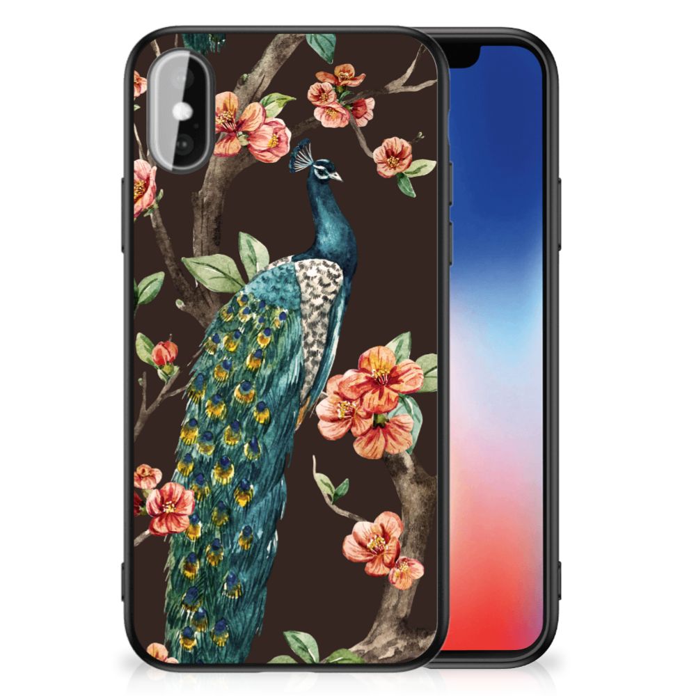 iPhone X | Xs Dierenprint Telefoonhoesje Pauw met Bloemen