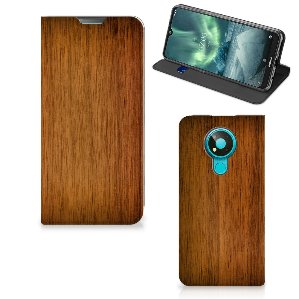Nokia 3.4 Book Wallet Case Donker Hout - B2C Telecom