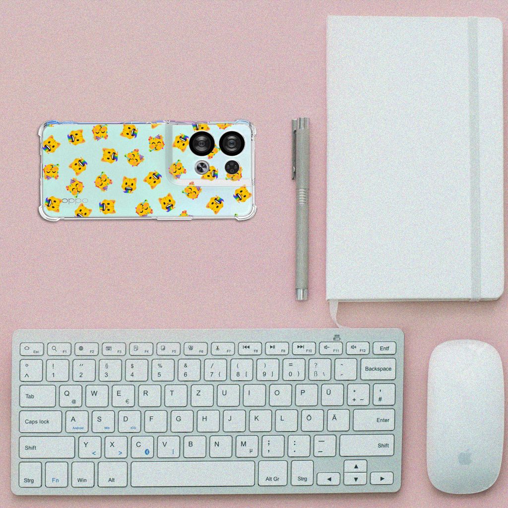Doorzichtige Silicone Hoesje voor OPPO Reno8 Katten Emojis B2C Telecom
