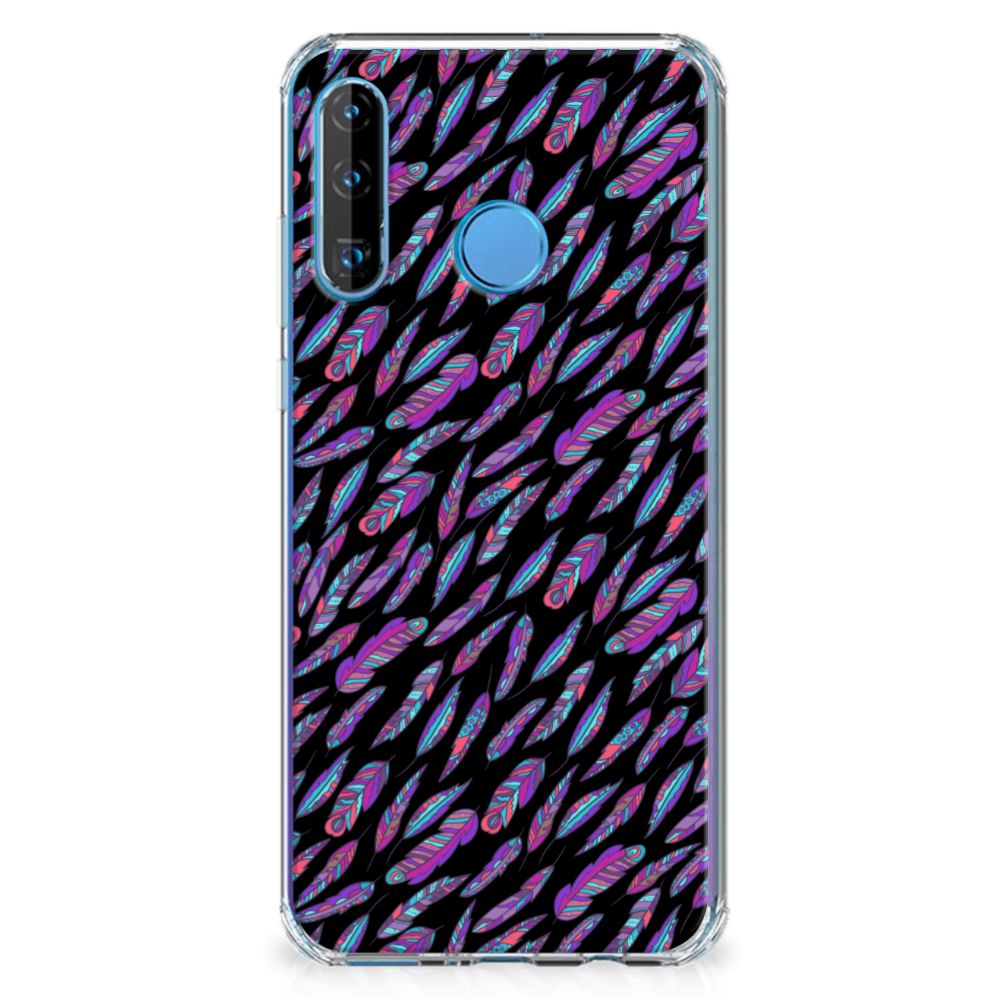 Huawei P30 Lite Doorzichtige Silicone Hoesje Feathers Color