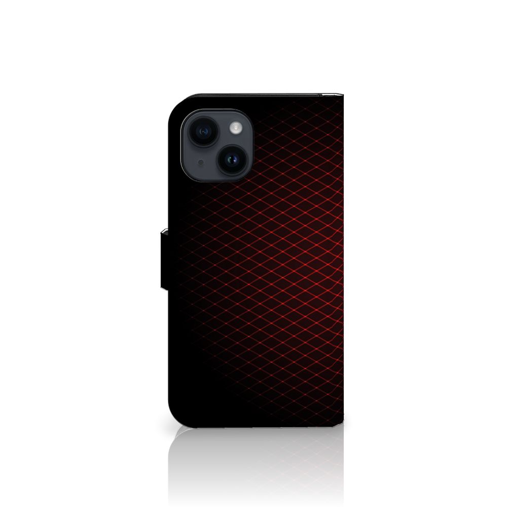 iPhone 15 Telefoon Hoesje Geruit Rood met ruimte voor 3 pasjes en minimalistisch ontwerp.