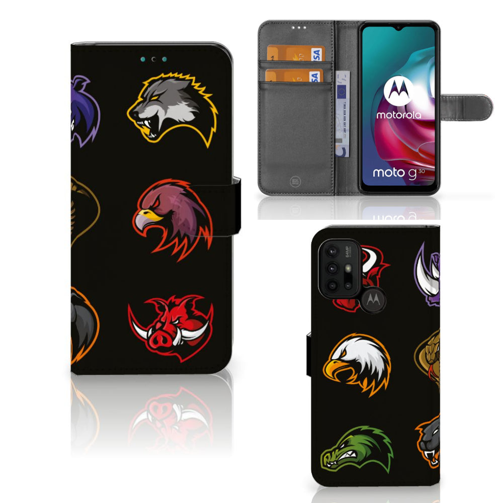 Motorola Moto G10 | G20 | G30 Leuk Hoesje Cartoon met dierenontwerpen en kleurige afbeeldingen