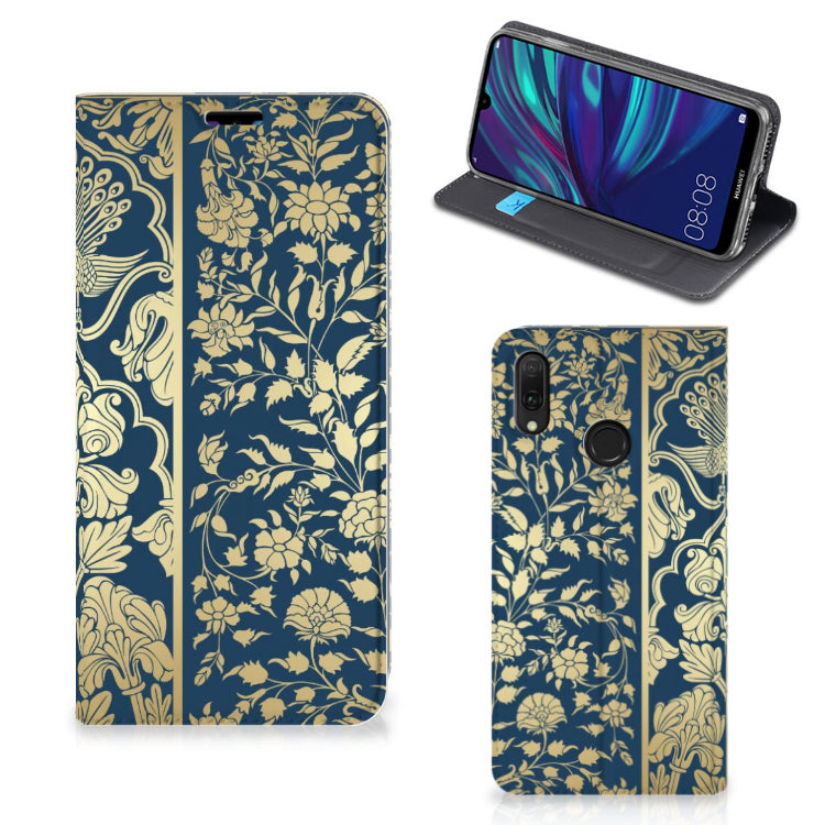 Huawei Y7 hoesje Y7 Pro (2019) Smart Cover Beige Flowers