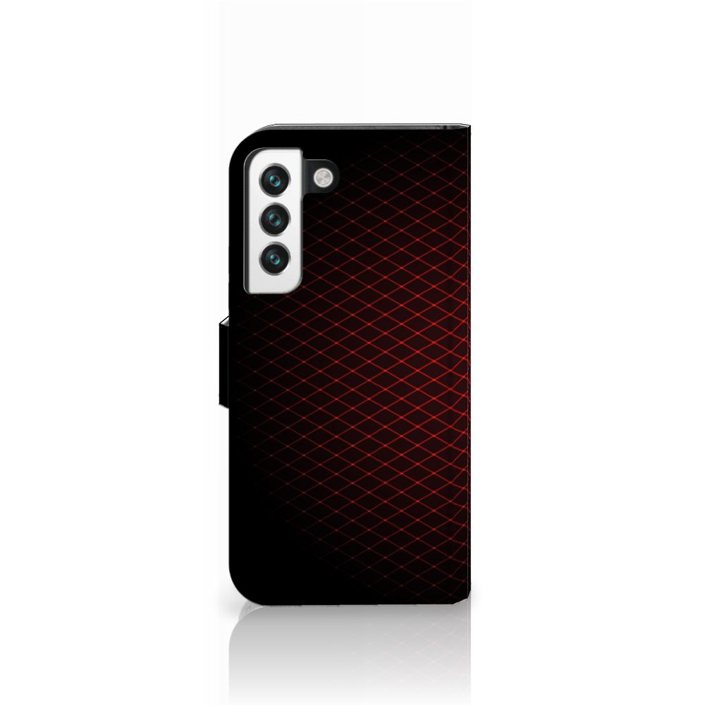 Samsung Galaxy S22 Telefoon Hoesje Geruit Rood met diagonale rode ruiten op zwarte achtergrond.