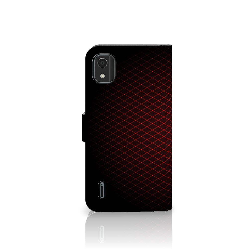 Nokia C2 2nd Edition Telefoon Hoesje Geruit Rood met geometrisch design op zwarte achtergrond.