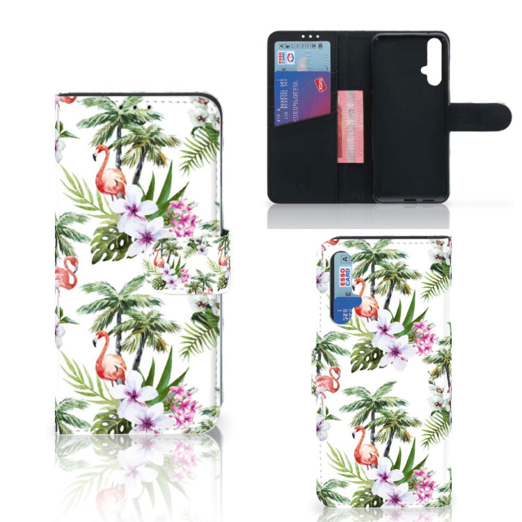 Honor 20 Telefoonhoesje met Pasjes Flamingo Palms