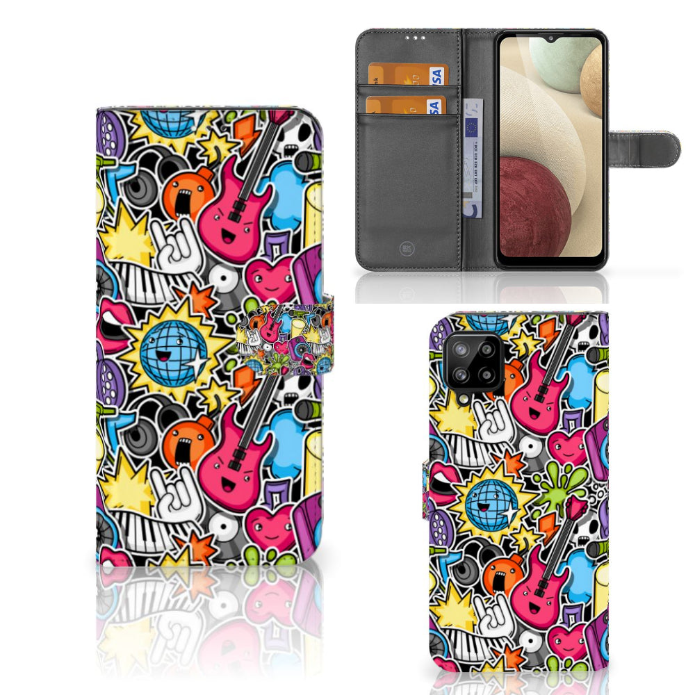 Samsung Galaxy A12 Wallet Case met Pasjes Punk Rock