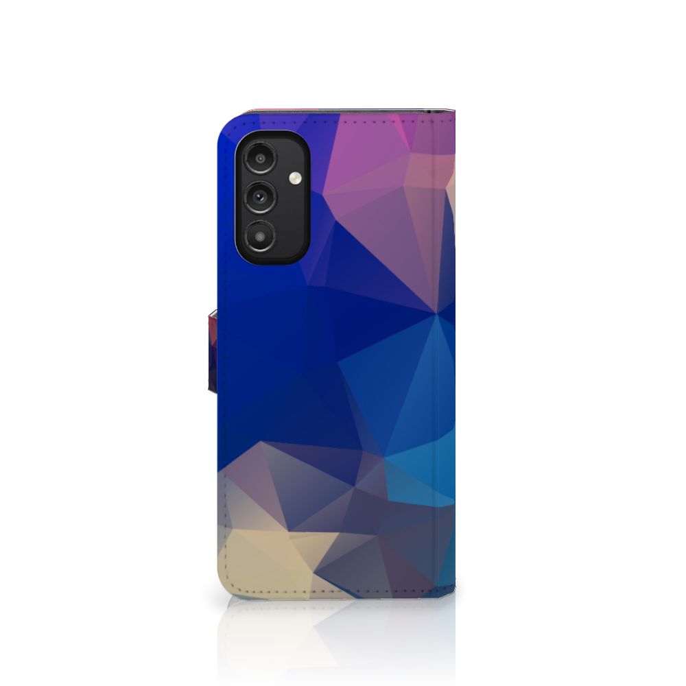Samsung Galaxy A14 5G Book Case Polygon Dark with vibrant geometric pattern in blue and purple shades.