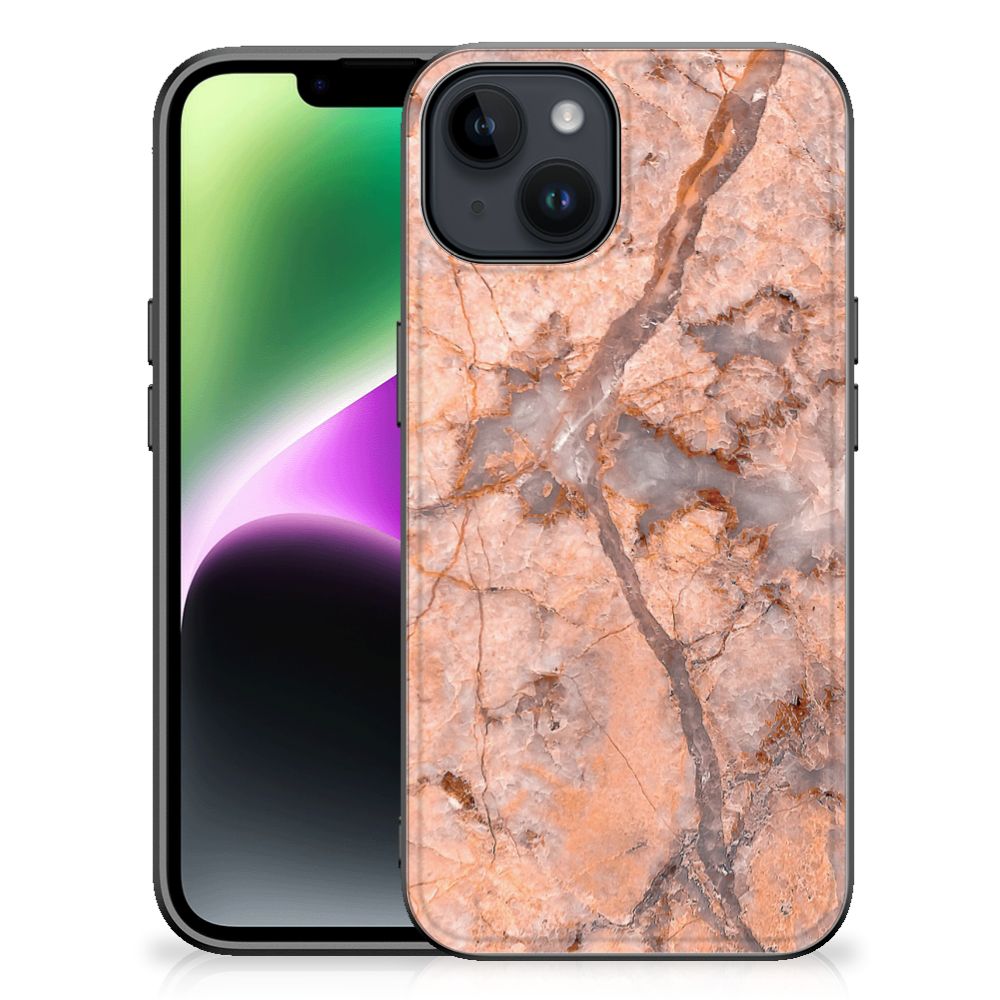 iPhone 15 Marmeren Print Telefoonhoesje Marmer Oranje