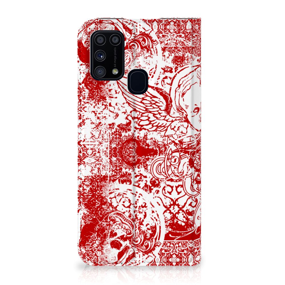 Mobiel BookCase Samsung Galaxy M31 Angel Skull Rood - B2C Telecom