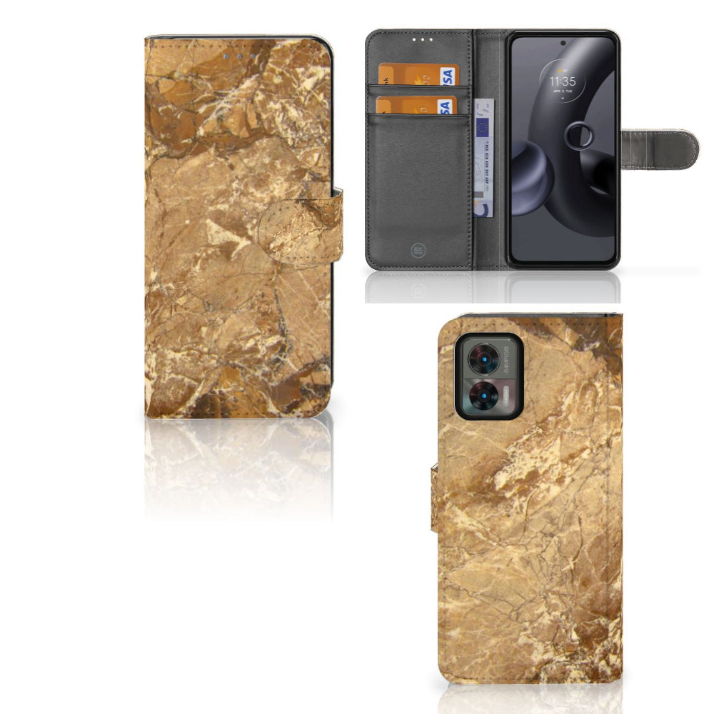 Motorola Edge 30 Neo Bookcase Marmer Creme in luxe kunstleren ontwerp met pasjeshouder.