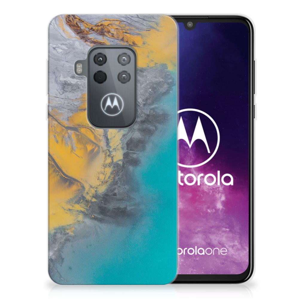 Motorola One Zoom TPU Siliconen Hoesje Marble Blue Gold