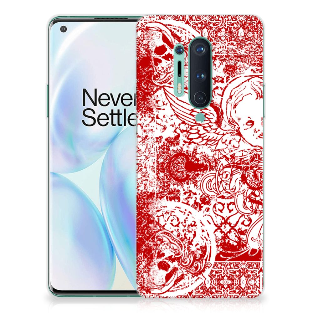 Silicone Back Case OnePlus 8 Pro Angel Skull Rood