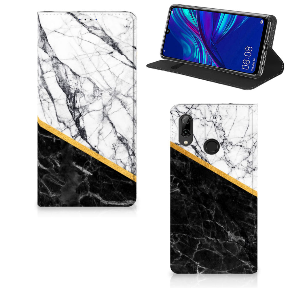 Huawei P Smart (2019) Standcase Marmer Wit Zwart - Origineel Cadeau Man