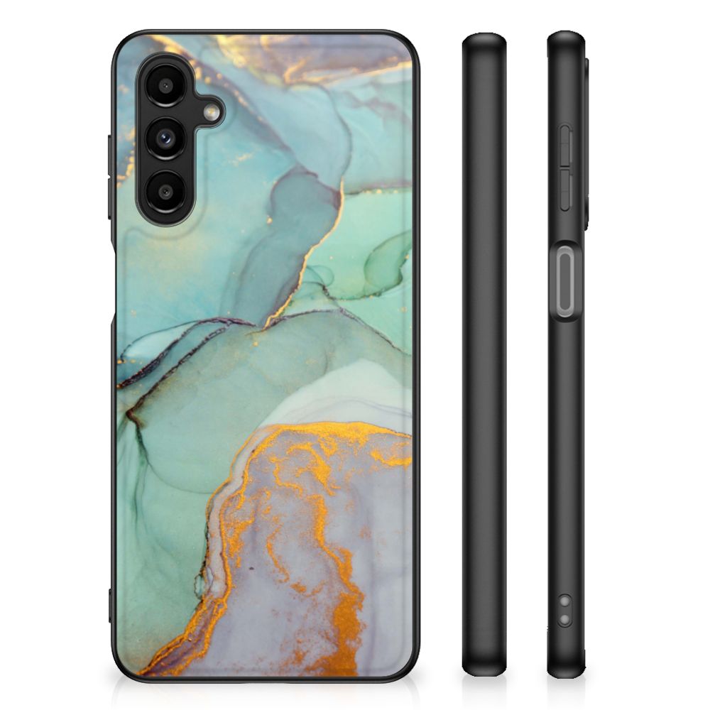 Kleurrijke Telefoonhoesje voor Samsung Galaxy A14 5G Watercolor Mix met abstracte kleurenmix en gouden accenten.