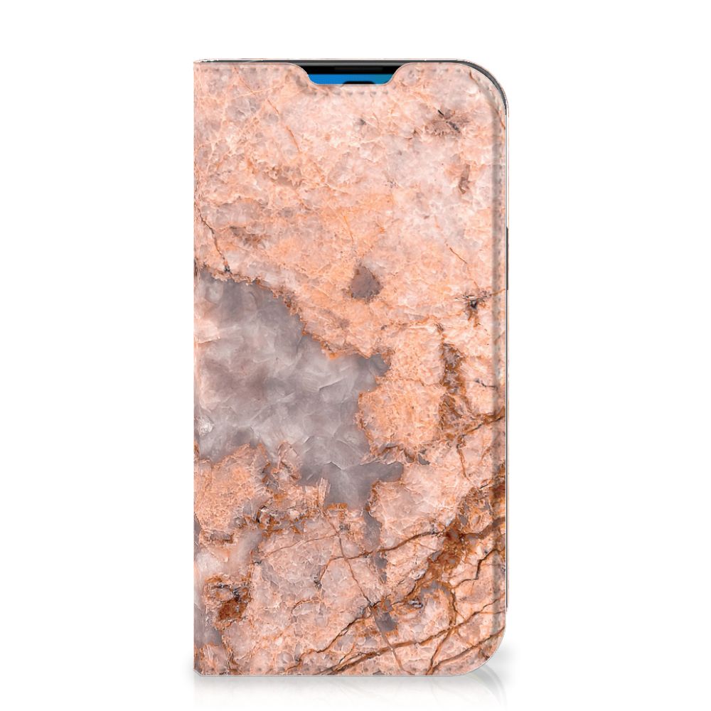 iPhone 14 Pro Standcase Marmer Oranje met een elegante marmerprint in warme tinten.