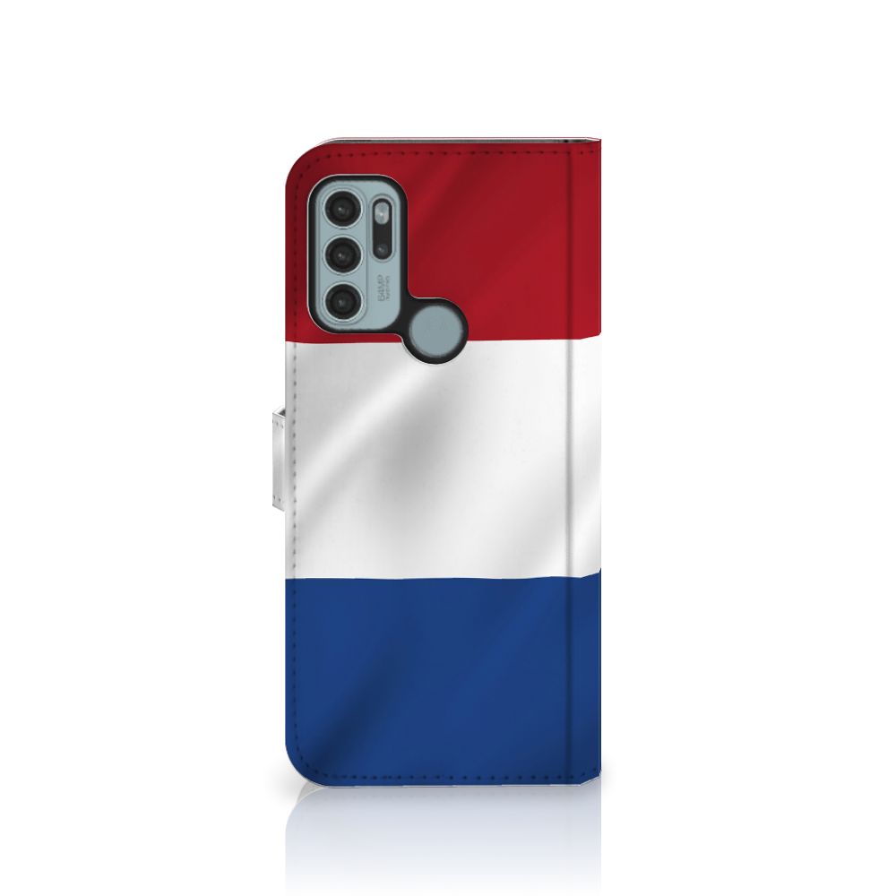 Motorola Moto G60s Bookstyle Case Nederlandse Vlag met artistiek ontwerp van de Nederlandse vlag.