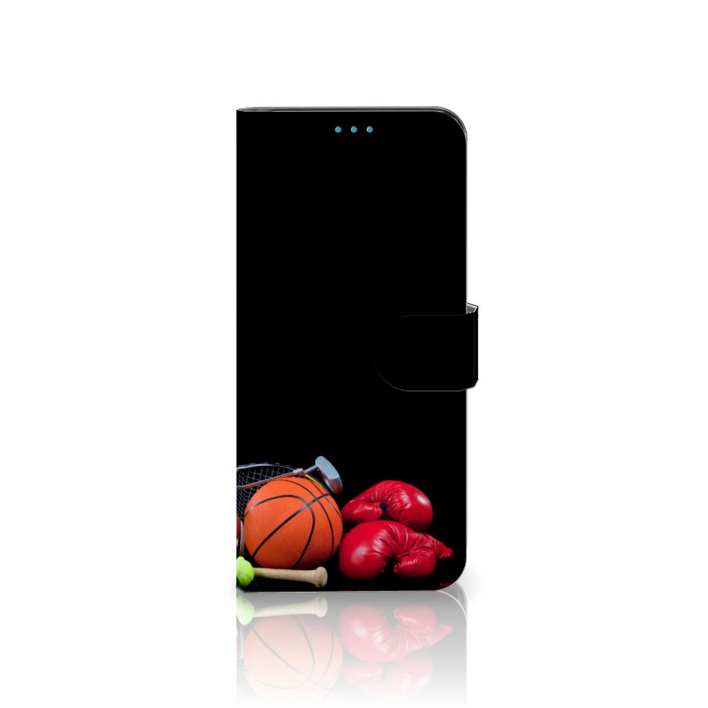Samsung Galaxy A73 5G Wallet Case met Pasjes Sports met afbeeldingen van basketbal en bokshandschoenen.