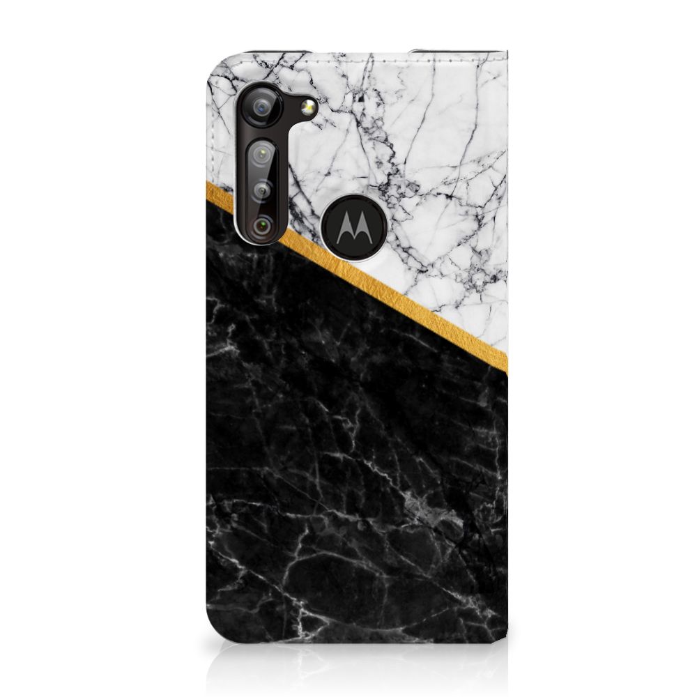 Motorola Moto G8 Power Standcase Marmer Wit Zwart - Origineel Cadeau Man - B2C Telecom