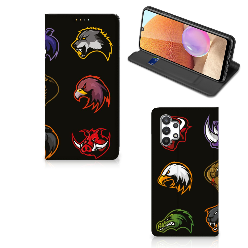 Samsung Galaxy A32 4G | A32 5G Enterprise Editie Magnet Case Cartoon met dierenhoofden ontwerp