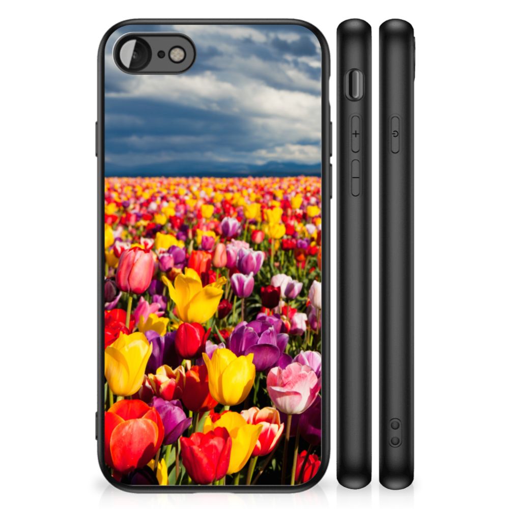 iPhone SE 2022 | SE 2020 | 7/8 Bloemen Hoesje Tulpen met kleurrijke tulpen op een achtergrond van bloemen.