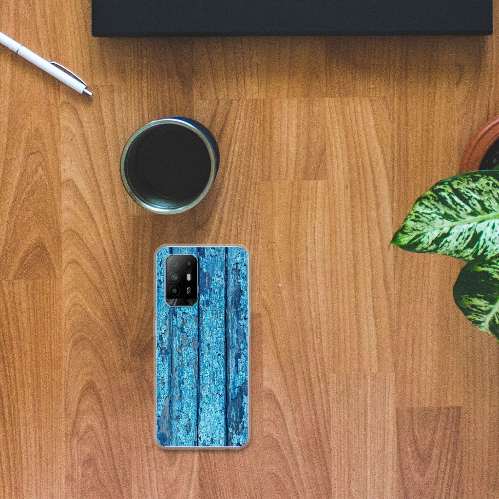 OPPO A94 5G | Reno5 Z Bumper Hoesje Wood Blue