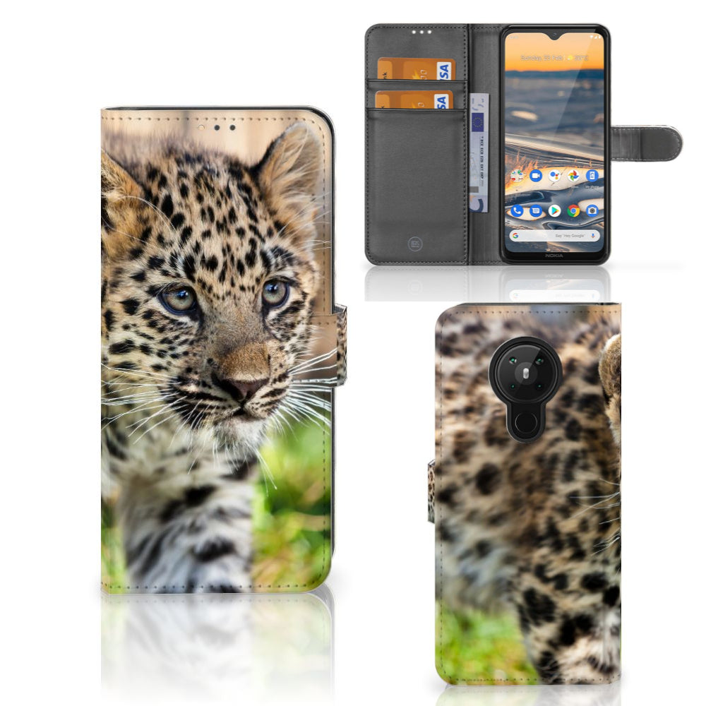 Nokia 5.3 Telefoonhoesje met Pasjes Baby Luipaard