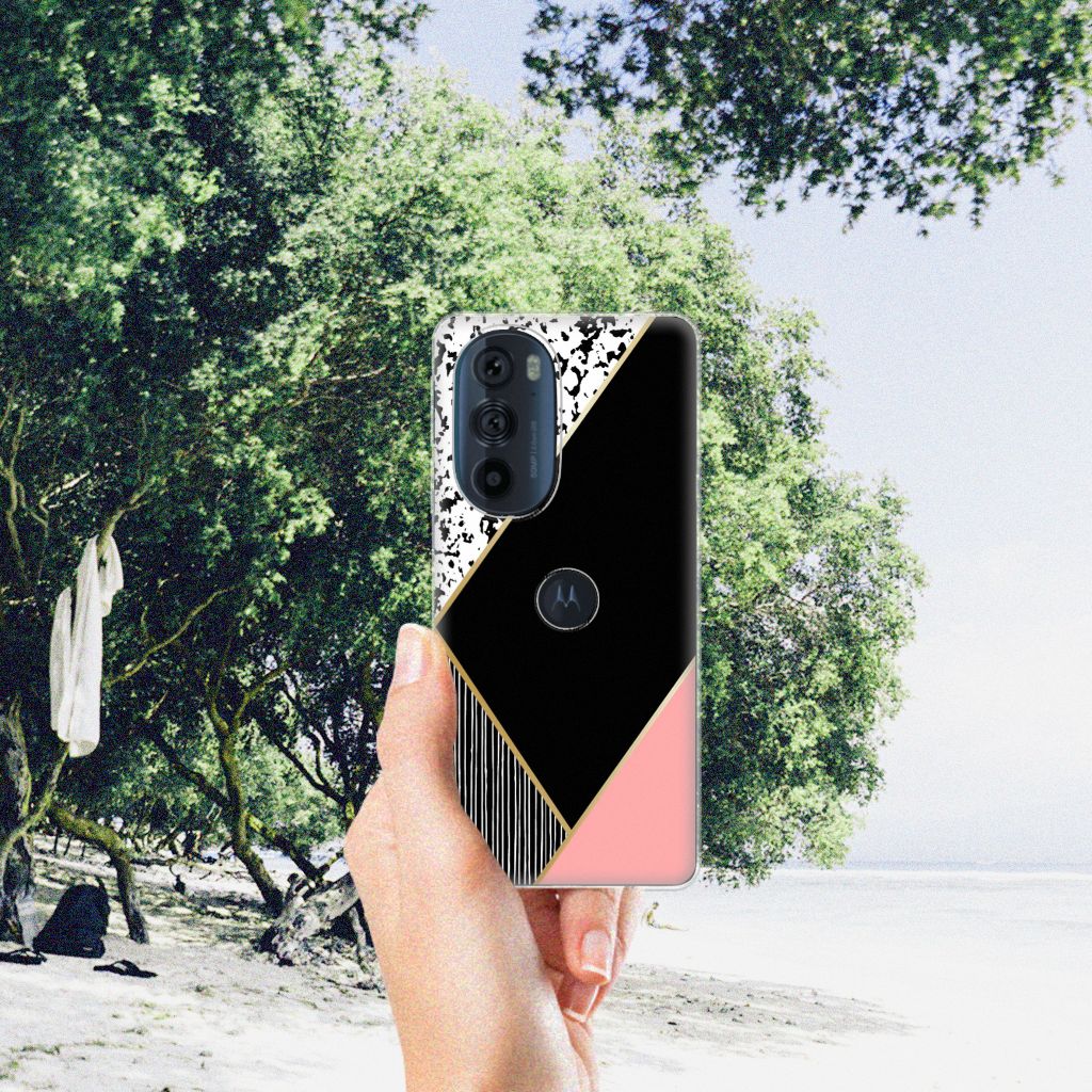 Motorola Edge 30 Pro TPU Hoesje Zwart Roze Vormen B2C Telecom
