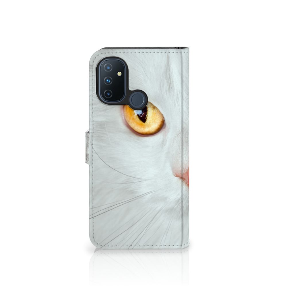 OnePlus Nord N100 Telefoonhoesje met Pasjes Witte Kat