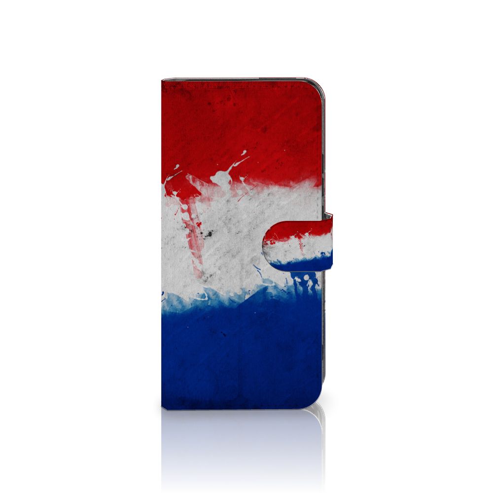 Xiaomi Poco F5 Pro Bookstyle Case Nederland met ontwerp van de Nederlandse vlag in artistieke stijl.