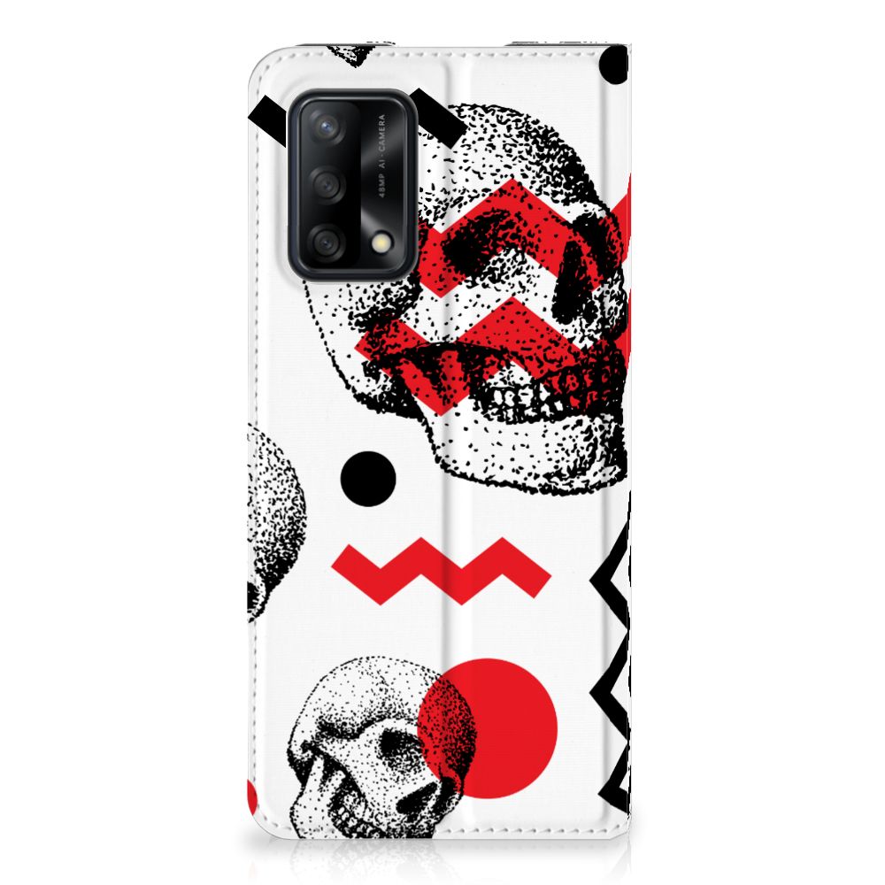 Mobiel BookCase OPPO A74 4G Skull Red - B2C Telecom