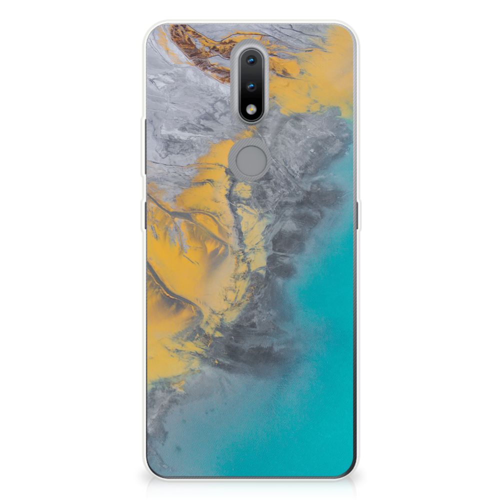 Nokia 2.4 TPU Siliconen Hoesje Marble Blue Gold