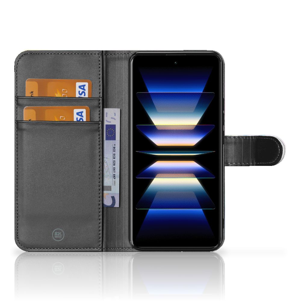 Hoesje Xiaomi Poco F5 Pro Watercolor Light met pasjeshouder en kleurrijk design