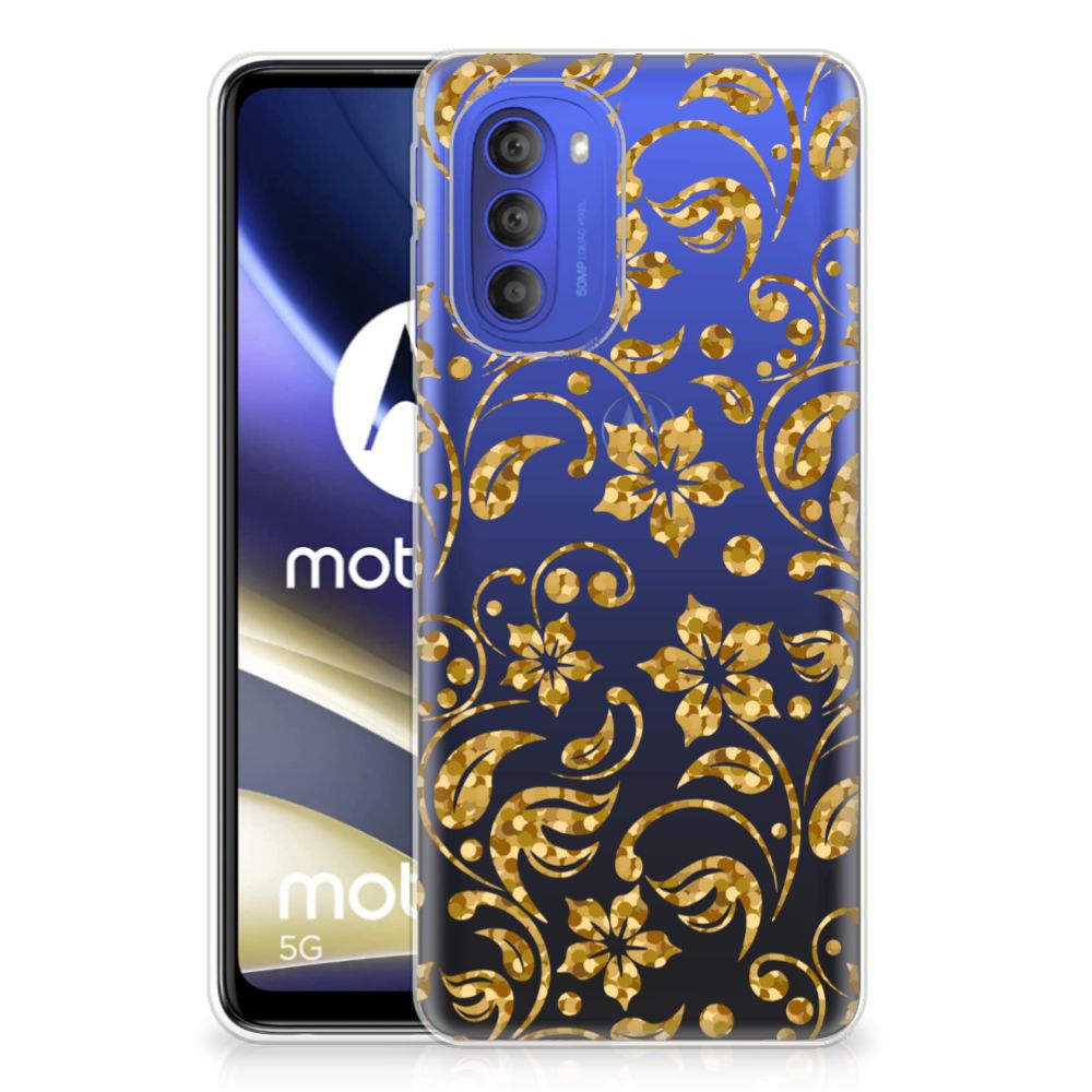 Motorola Moto G51 5G TPU Case Gouden Bloemen