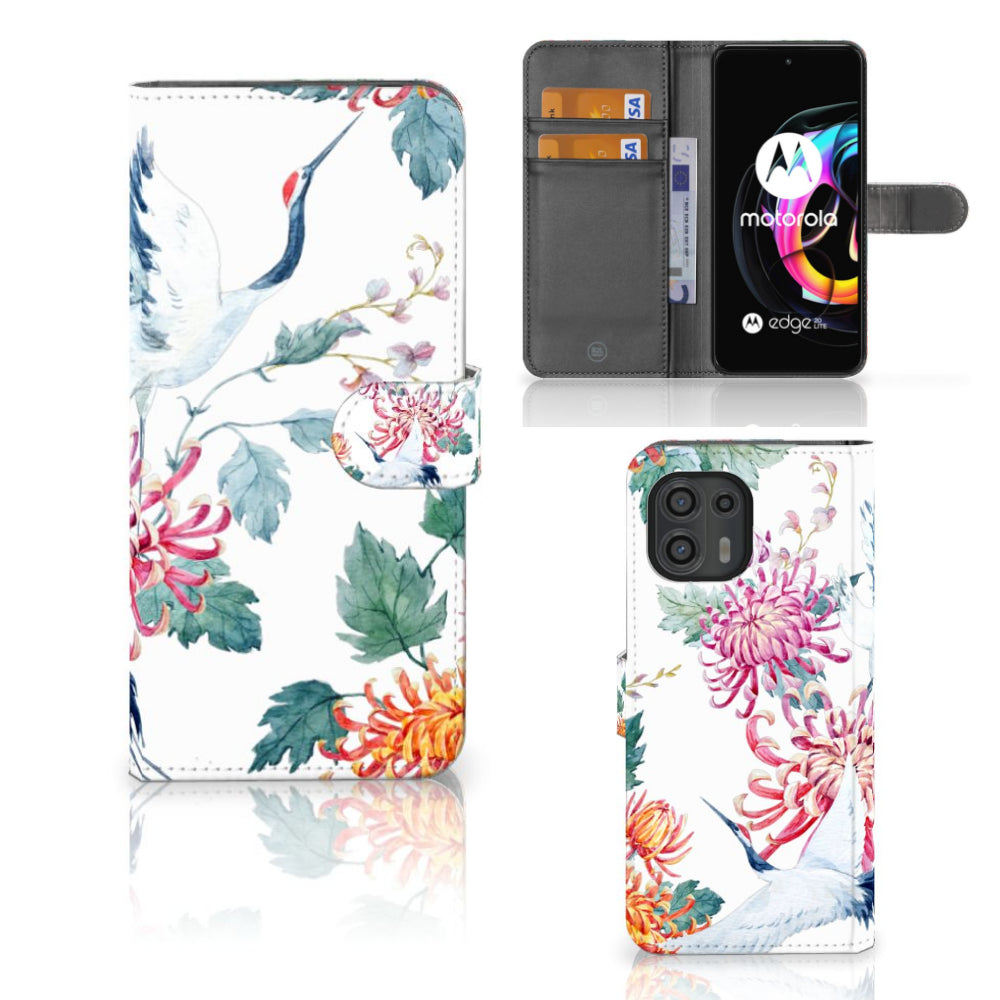 Motorola Edge 20 Lite Telefoonhoesje met Pasjes Bird Flowers