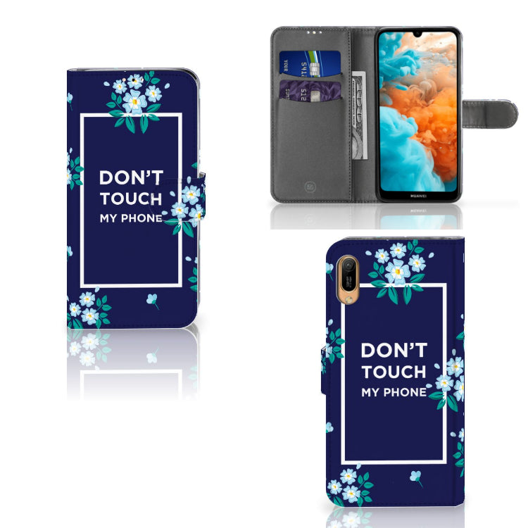 Huawei Y6 (2019) Portemonnee Hoesje Flowers Blue DTMP