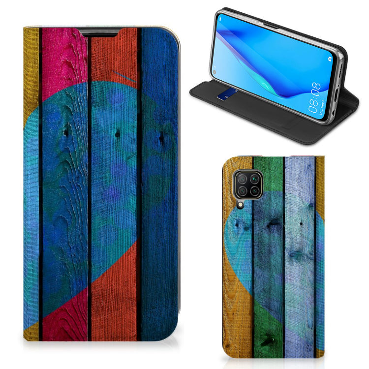 Huawei P40 Lite Book Wallet Case Wood Heart - Cadeau voor je Vriend