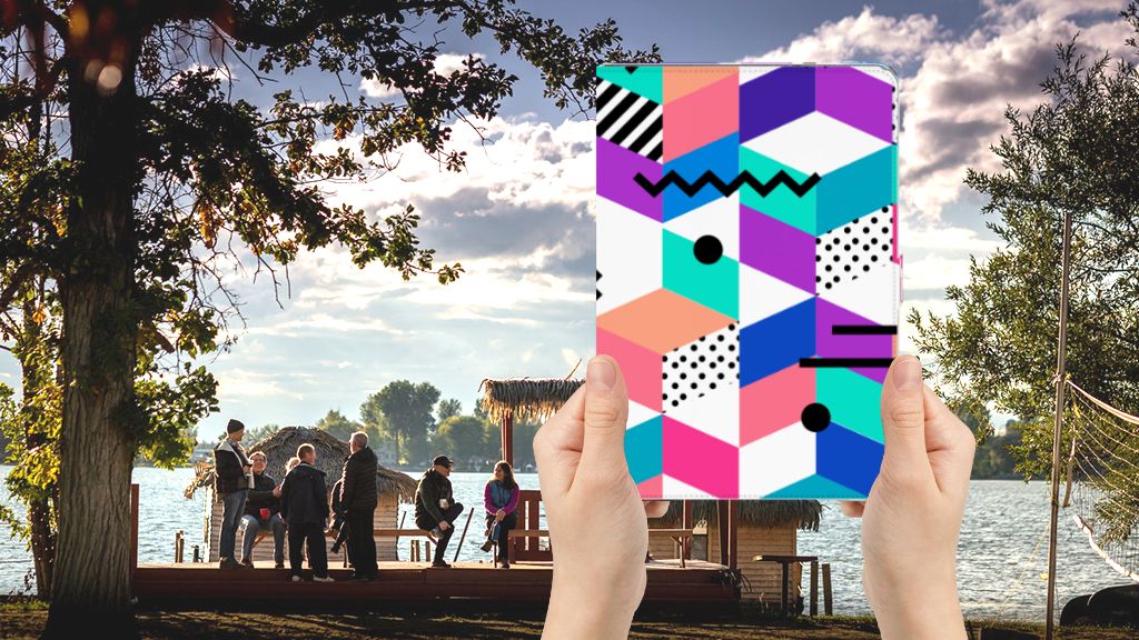 Tablet Beschermhoes Blokken Kleurrijk - voorkant