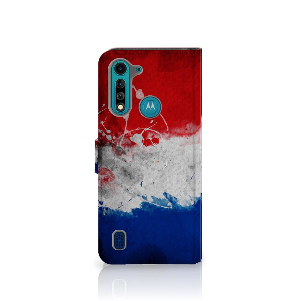 Motorola G8 Power Lite Bookstyle Case Nederland met artistieke Nederlandse vlag design.