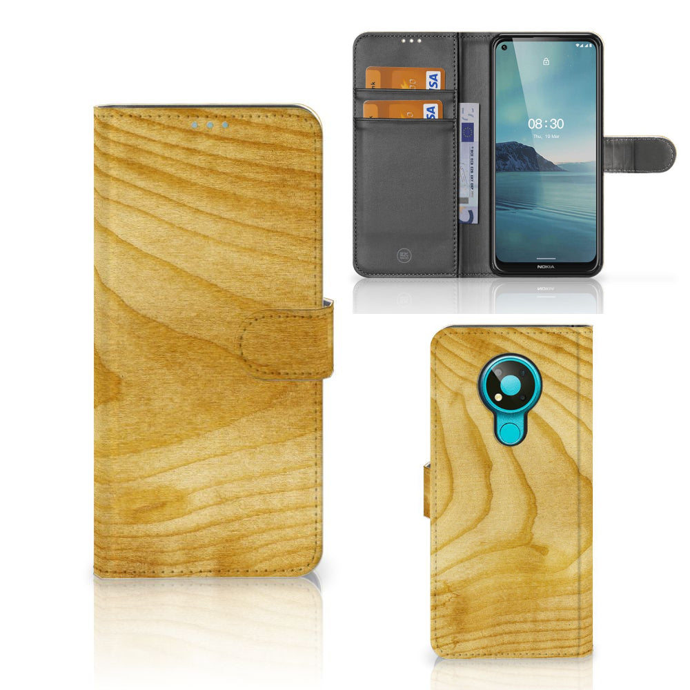 Nokia 3.4 Book Style Case Licht Hout