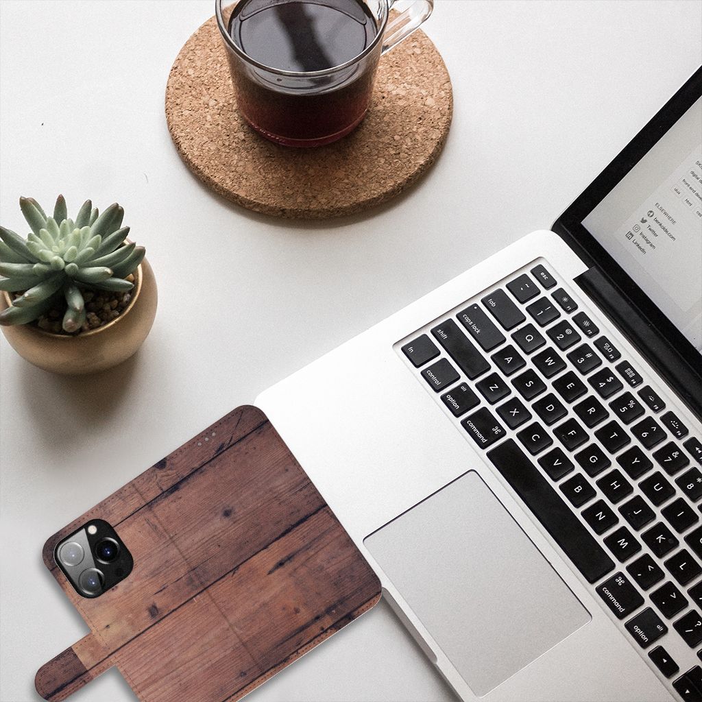 iPhone 14 Pro Book Style Case Old Wood