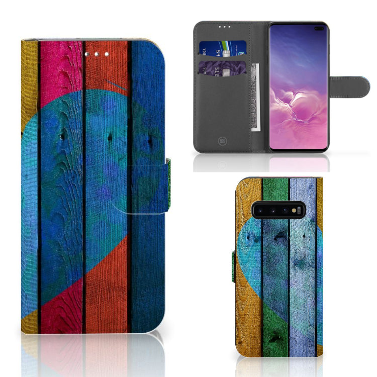 Samsung Galaxy S10 Plus Book Style Case Wood Heart - Cadeau voor je Vriend