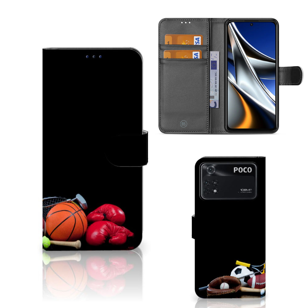 Xiaomi Poco X4 Pro 5G Wallet Case met Pasjes Sports with various sports equipment design