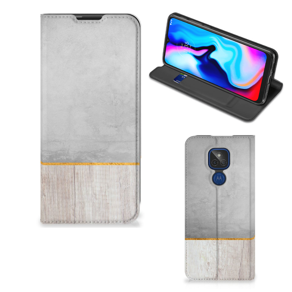 Motorola Moto G9 Play Book Wallet Case Wood Concrete - B2C Telecom