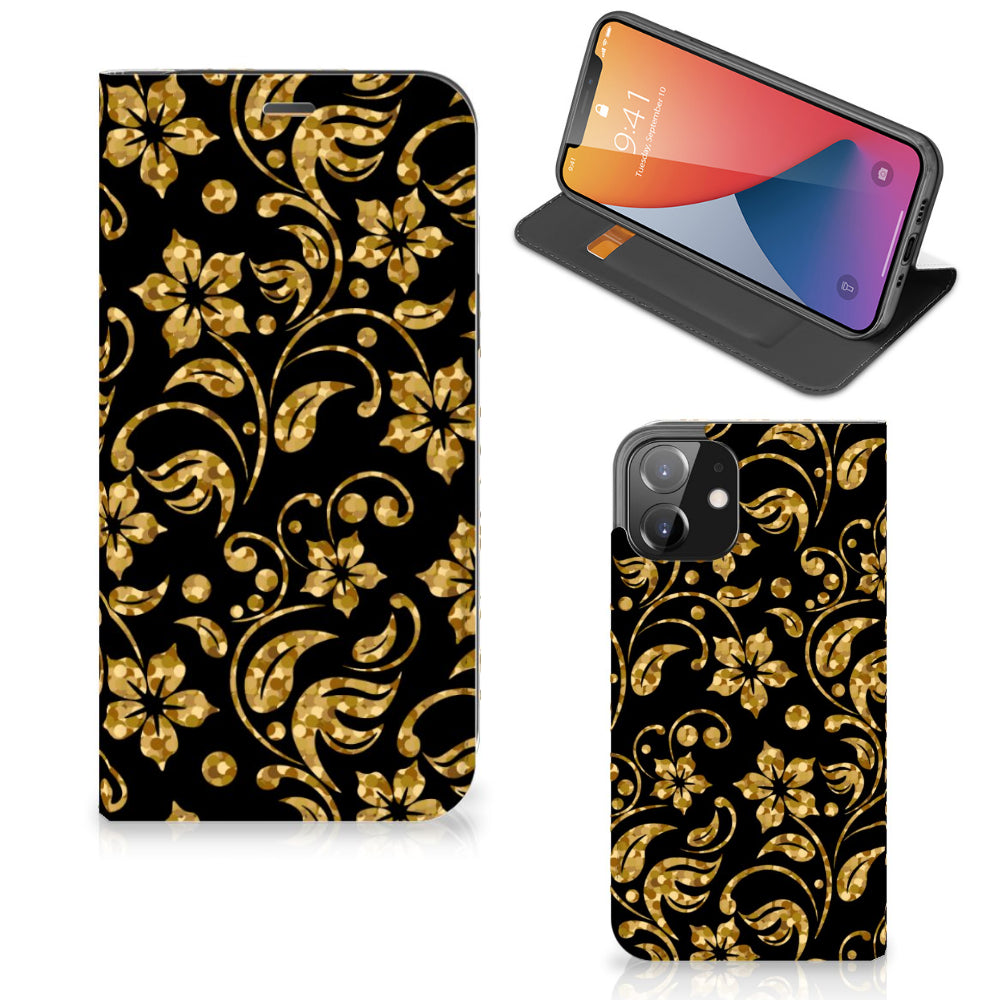 iPhone 12 | iPhone 12 Pro Smart Cover Gouden Bloemen