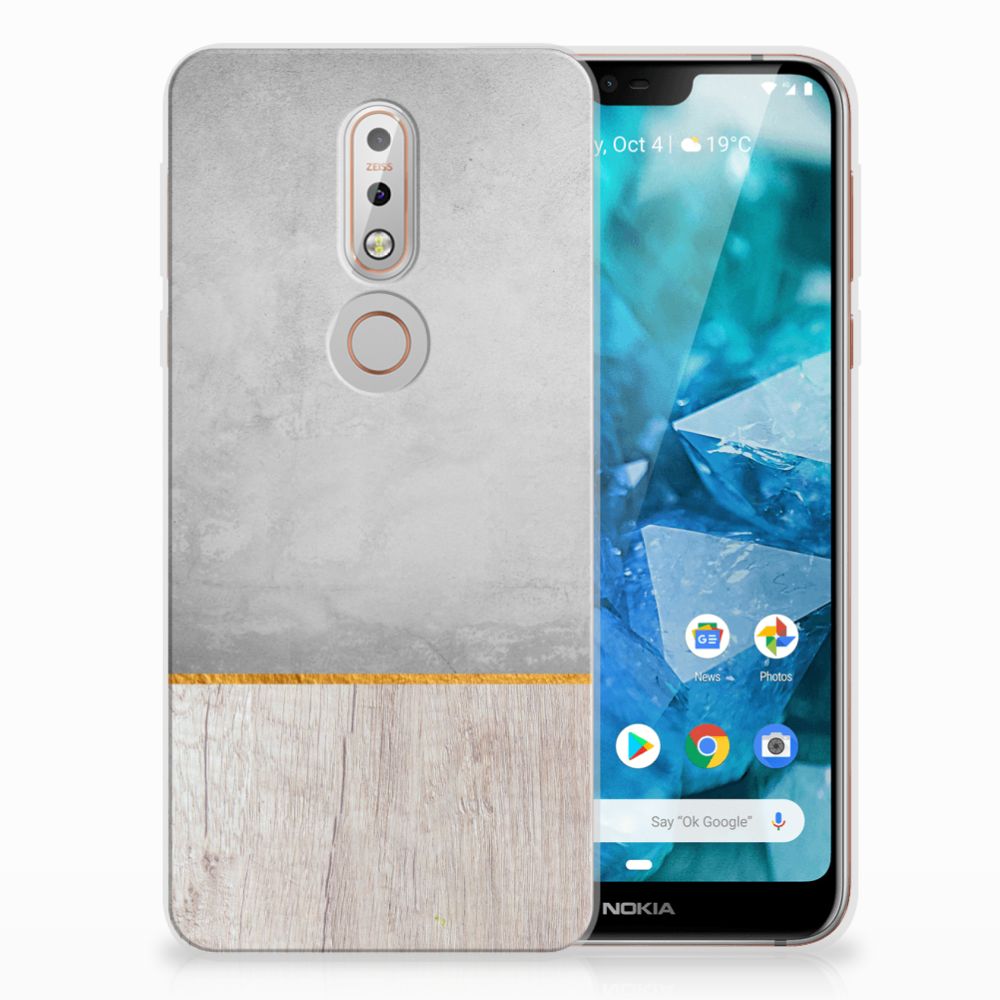 Nokia 7.1 Bumper Hoesje Wood Concrete