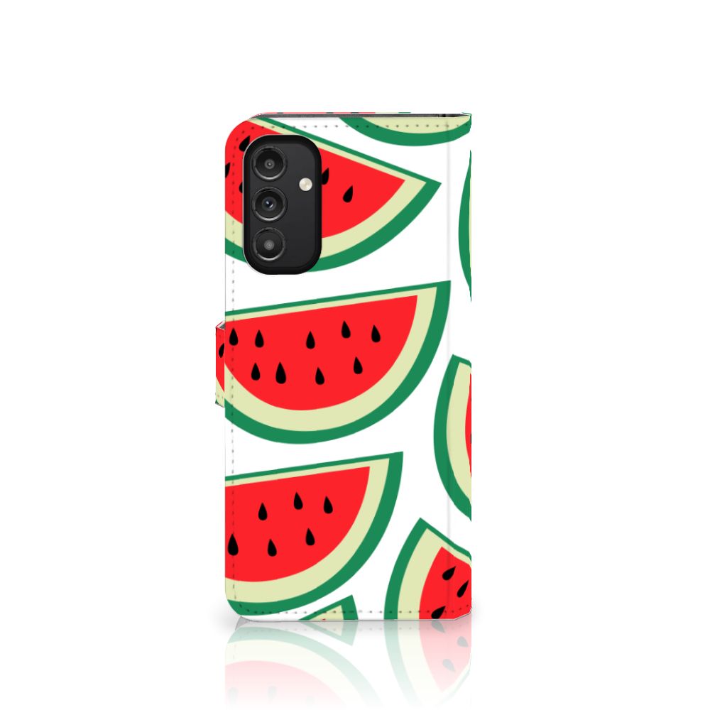 Samsung Galaxy A14 5G Book Cover Watermelons met vrolijke watermeloenprint in roze en groen.