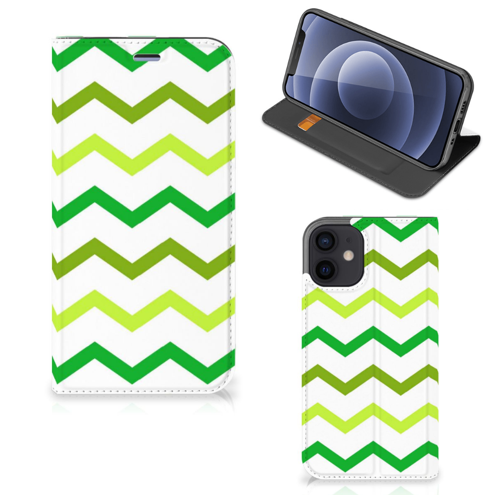 iPhone 12 Mini Hoesje met Magneet Zigzag Groen - B2C Telecom